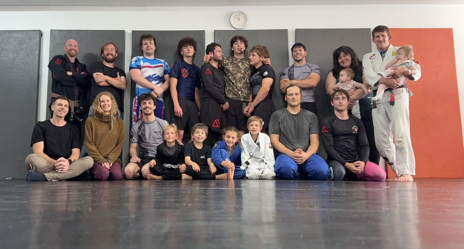 The whole Rossland Martial Arts community — kids, adults and families together on the mats